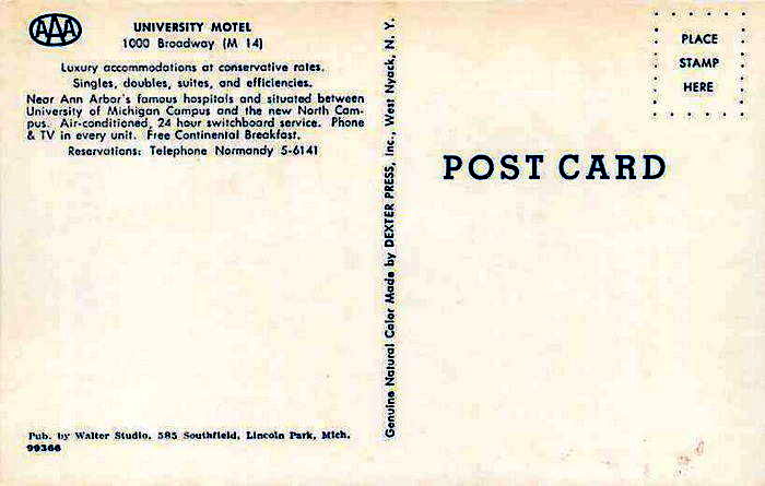 University Motel - Old Postcard And Promos